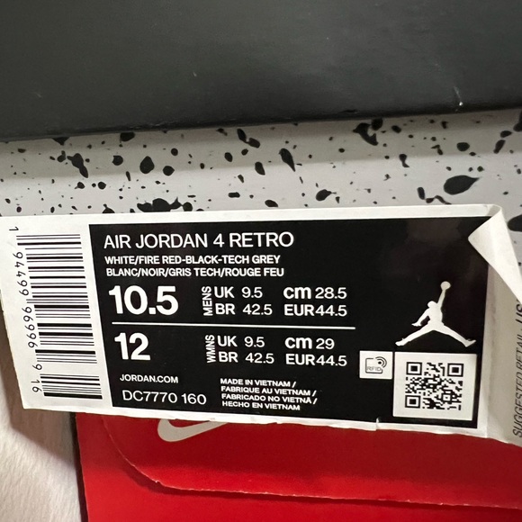 Air Jordan 4 Retro Fire Red (2020) Men’s Size 10.5 (Pre-owned) - Picture 8 of 10